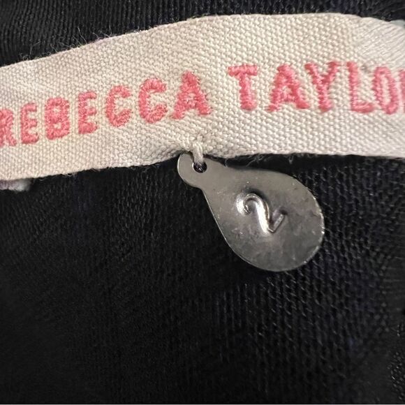 Rebecca Taylor Lamb Leather Panel Tweed Peplum Top Blouse 2 Surf Blue Black $475 - Picture 11 of 12